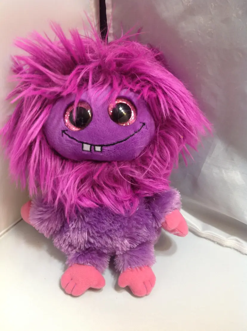 Ty Lola Plush Purple Cute Monster Beanie Boo Glitter Eyes Frizzy 8"-2015