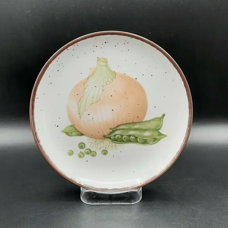 Vintage Asahi Japan Speckled Stoneware Onion Pea Pods Plate