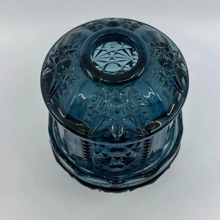 Indiana Glass Colonial Blue Stars & Bars Fairy Lamp 6.5”