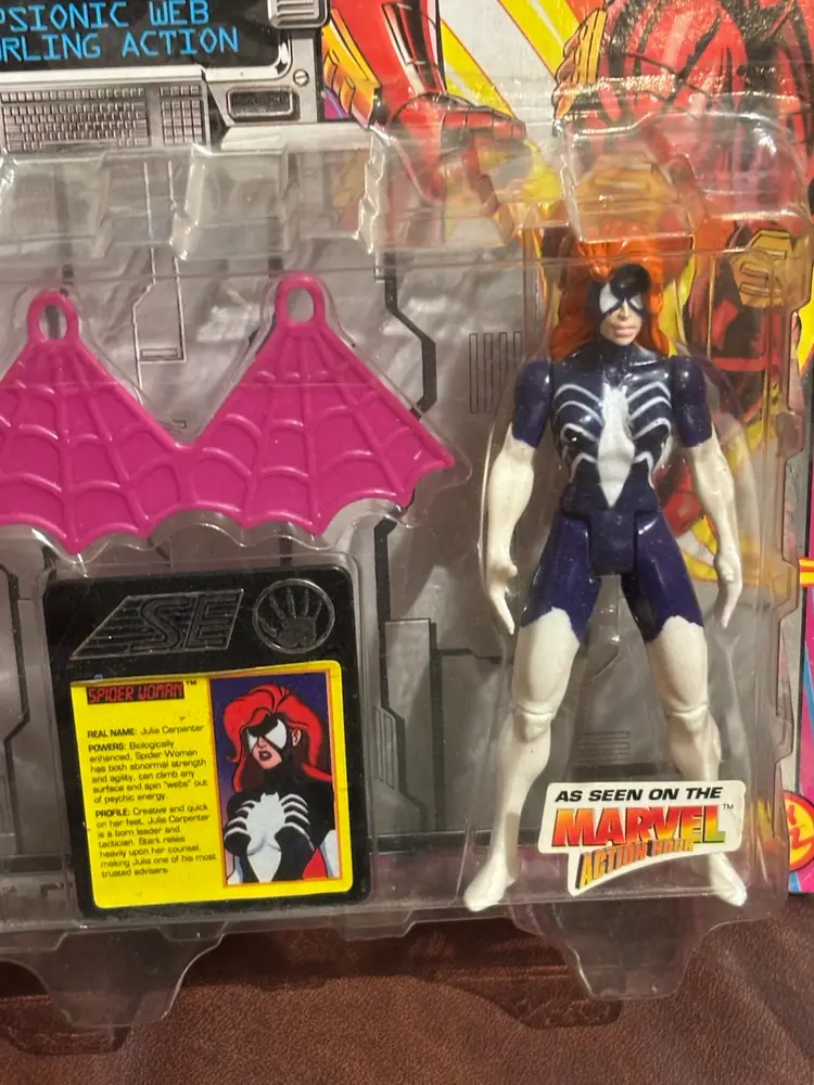 sealed 1994 ToyBiz Iron Man Spider-Woman 5" action figure from Marvel Comics.