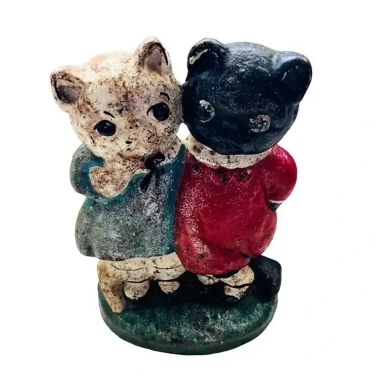 Antique Twin Cat Kittens Cast Iron Doorstop