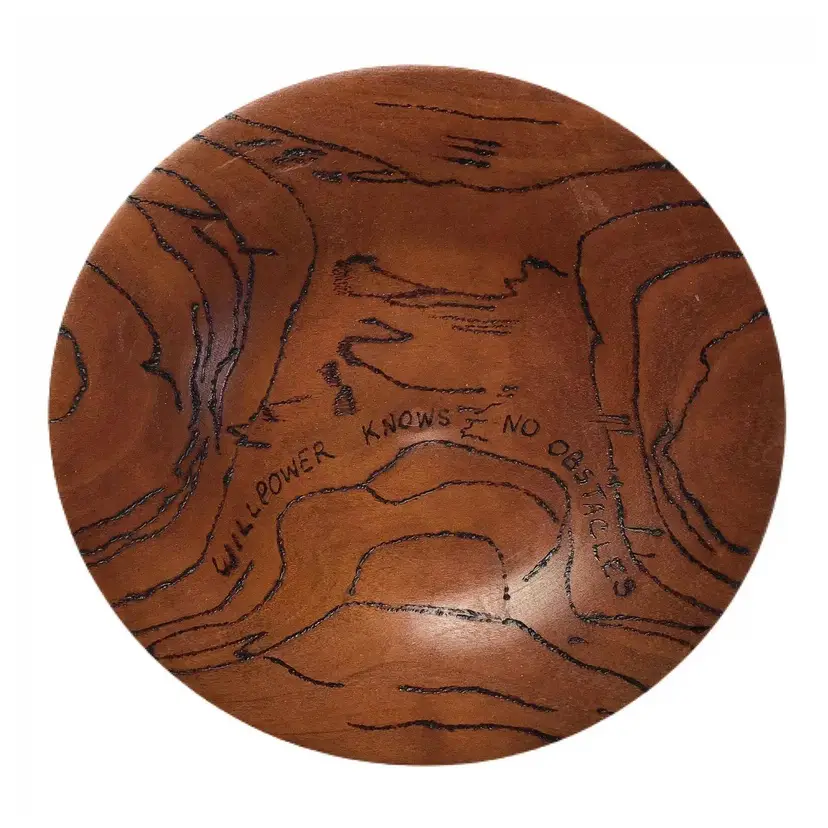 Handmade Wood Plate 5.5" Trinket Keys Candy Dish Cherry Signed Round Quote NEW