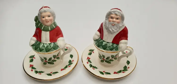 Lenox Mr. & Mrs. Claus Porcelain Teacup Salt and Pepper Shakers