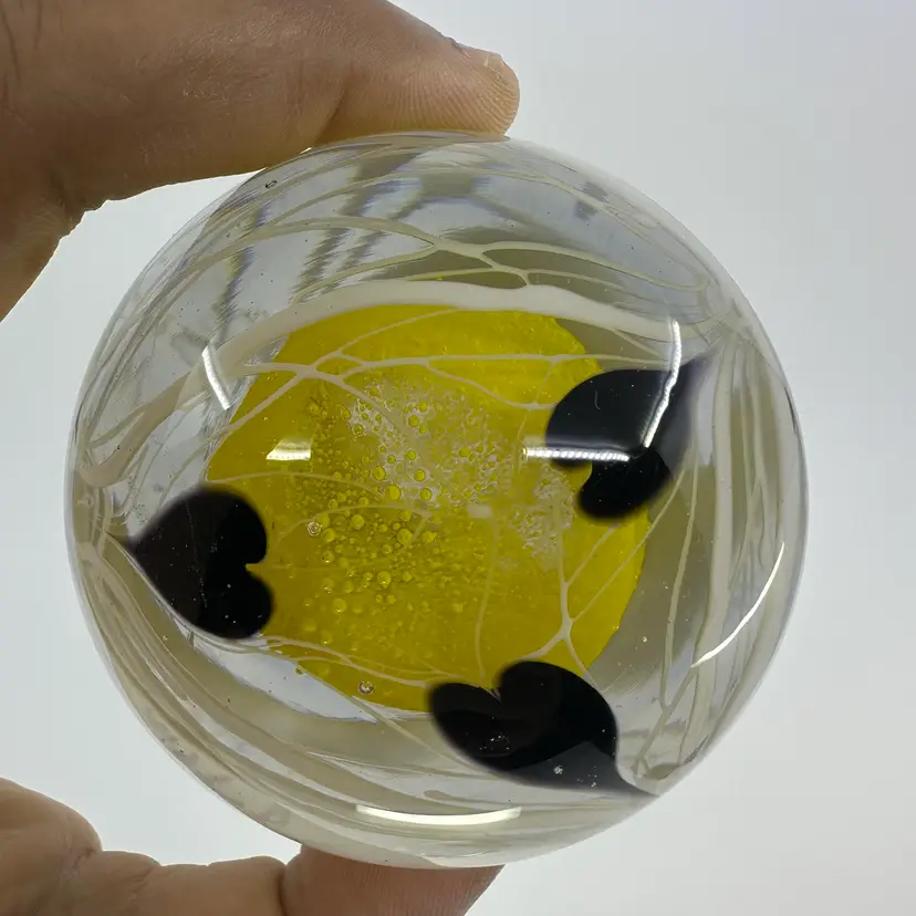 Hand Blown Art Glass Hanging Hearts Paperweight Signed Bagiachas ?Glassworks 2.75”A