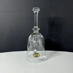 Etched Crystal Bell Bohemia Czechoslovakia Floral Hand Cut Etched Glass Vintage