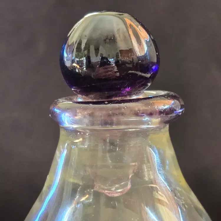 Art Glass Round Decanter with Stopper Signed & Dated - Goose Bay Glass 2003 Vintage