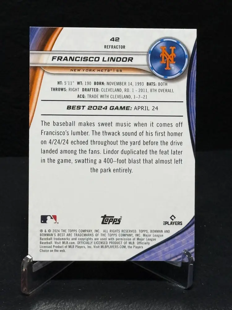 Francisco Lindor 2024 Bowman's Best #42 Refractors New York Mets