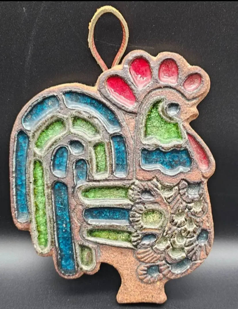 Vintage Victoria Littlejohn Ceramics Pottery Rooster Hanging Wall Décor Trivet