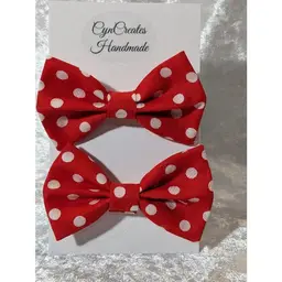 Pigtail Hair Bows - Toddler, Girls, Handmade, Red Polka Dots