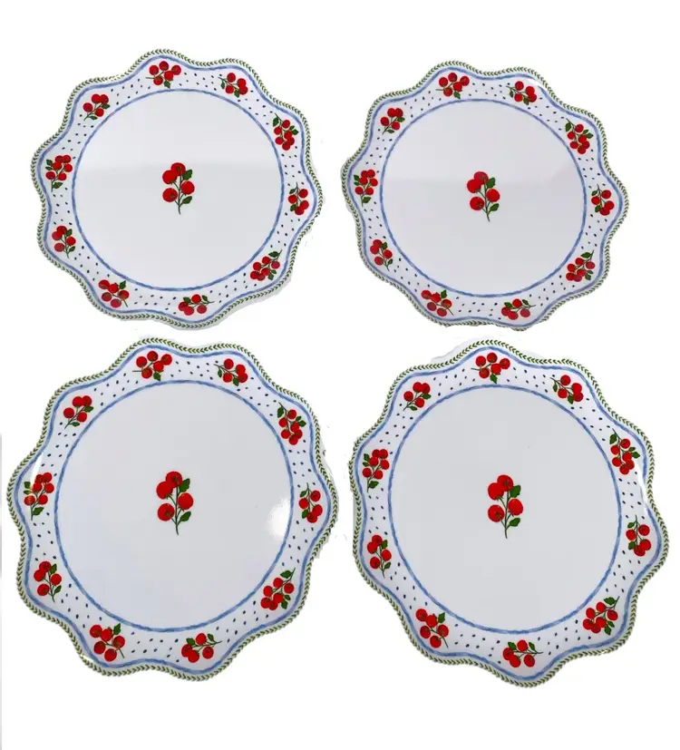 Rachel Ashwell "FARMHOUSE" Melamine Dessert Plates Cherry Tomatoes Scalloped Edge