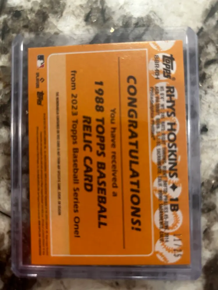 2023 Topps Rhys Hoskins #/25 Game Used 3 Color Patch Relic SSP 1988 Red Phillies