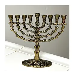 Hanukkah Menorah Brass Chanukah 9 Candle Holder Tree Of Life Judaism Religion 5.5 in Height