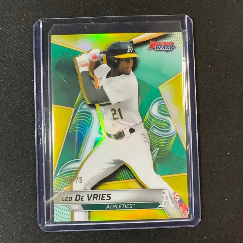Leo De Vries 2025 Bowman’s Best Yellow Refractor /75 Athletics