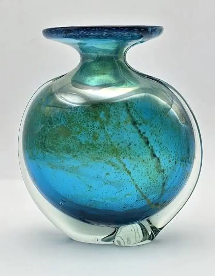 Vintage Mdina Michael Harris Blown Art Glass Vase "Blue Summer/Sea & Sand"