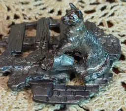 Vintage Pewter Topper & Mini Glass Potpourri Jar Cat in the Garden Theme