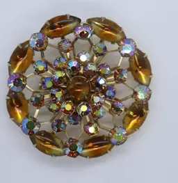 Stunning Smooth Honey Stones and AB Rhinestone Brooch