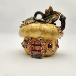 Ceramic Gourd Fairy House Tea Light Holder Cottagecore Autumn Figurine Vintage