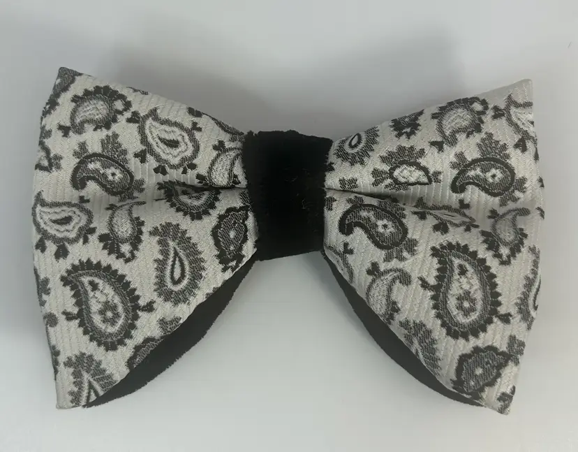 Vintage Snapper Black Velveteen with Paisley Design Bow Tie