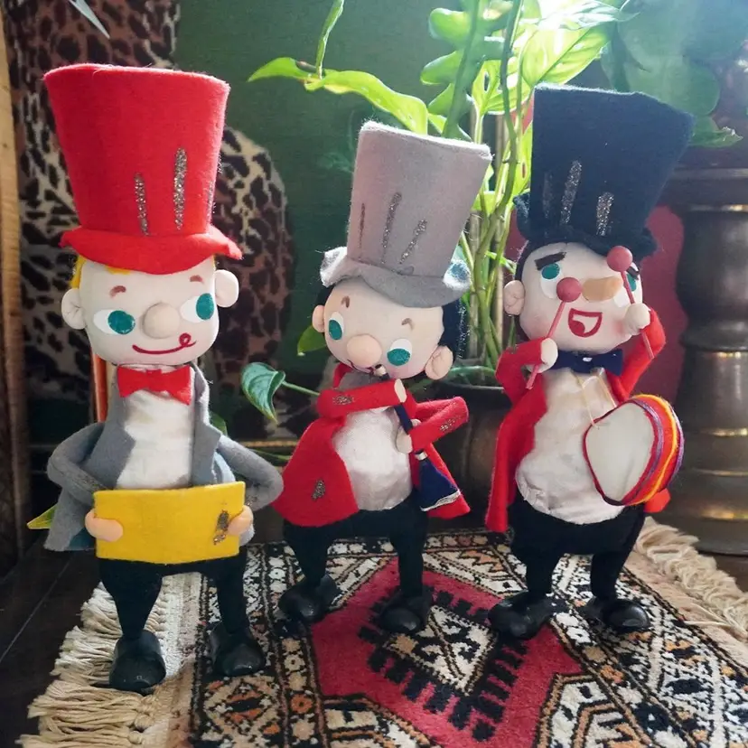 Vintage Set of Three Posable Yule Caroler Cloth Heads Made in JAPAN Kitschy Christmas | 1960s Christmas