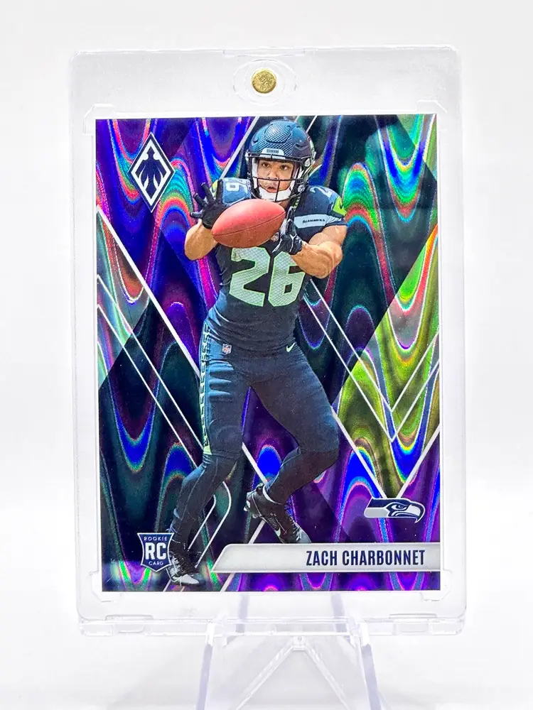 Zach Charbonnet 2023 Phoenix Rookie Numbered /125 Purple Seismic Prizm Seattle Seahawks