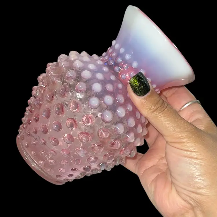 Fenton Cranberry Pink & Ombré White Opalescent Hobnail Vase