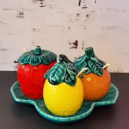 Vintage Trio Condiment Jar with Leaf Undertray (1950s - 1960s)