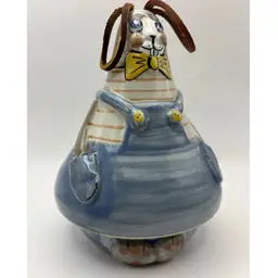 Louisville Stoneware Pottery Bunny Rabbit Bell Bowl Covered Dish Leather Ears