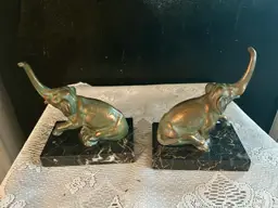 Bronze And Marble Elephant Bookends