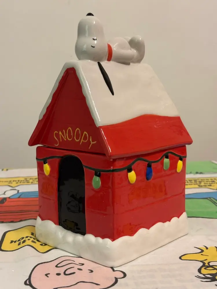 Snoopy on Christmas Doghouse Cookie Jar