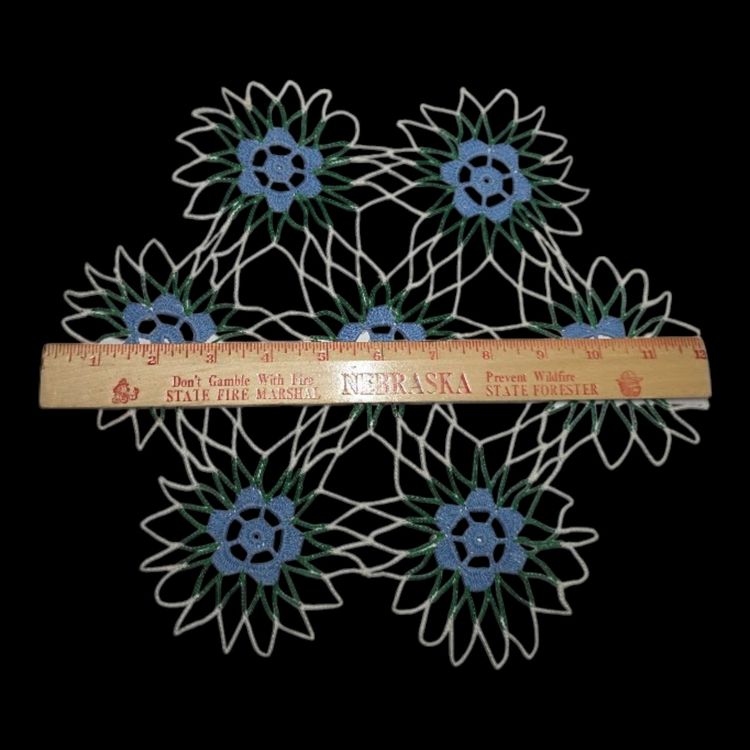 Vintage Hand-Crocheted Doilies Set Of 2 With Floral & Lace Patterns Blue & White 11" & 8" Diameter Intricate Designs Home Decor