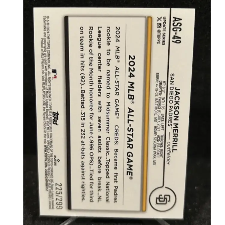 Jackson Merrill /299 2024 Topps Update All Star Game #ASG-49 Rookie BLACK
