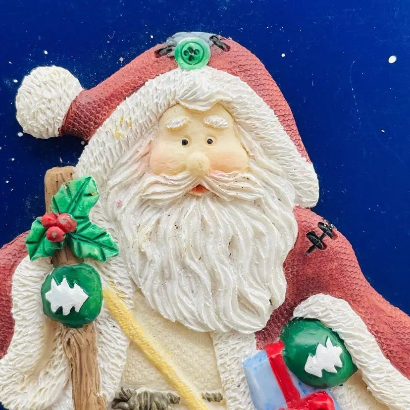 Merry Christmas Wooden Sled Sculpted Resin Santa Claus Hand Panted Sleigh