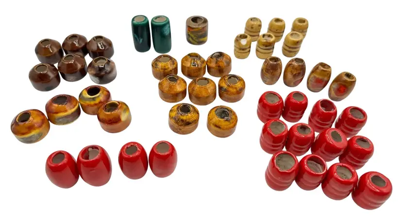 Lot of 47 Vintage 1970’s Ceramic Pottery Macrame Beads Handmade Glazed 1-1.5”