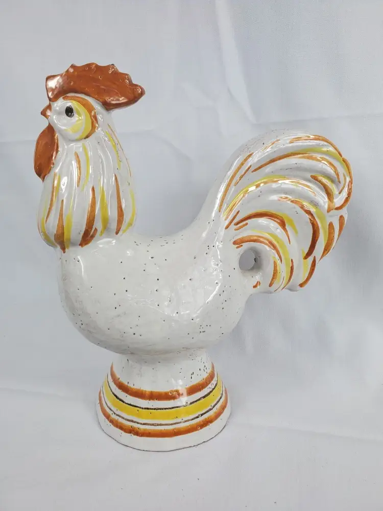 Rosenthal Netter Vintage Ceramic White 9-1/2" Rooster Figurine Painted Accents