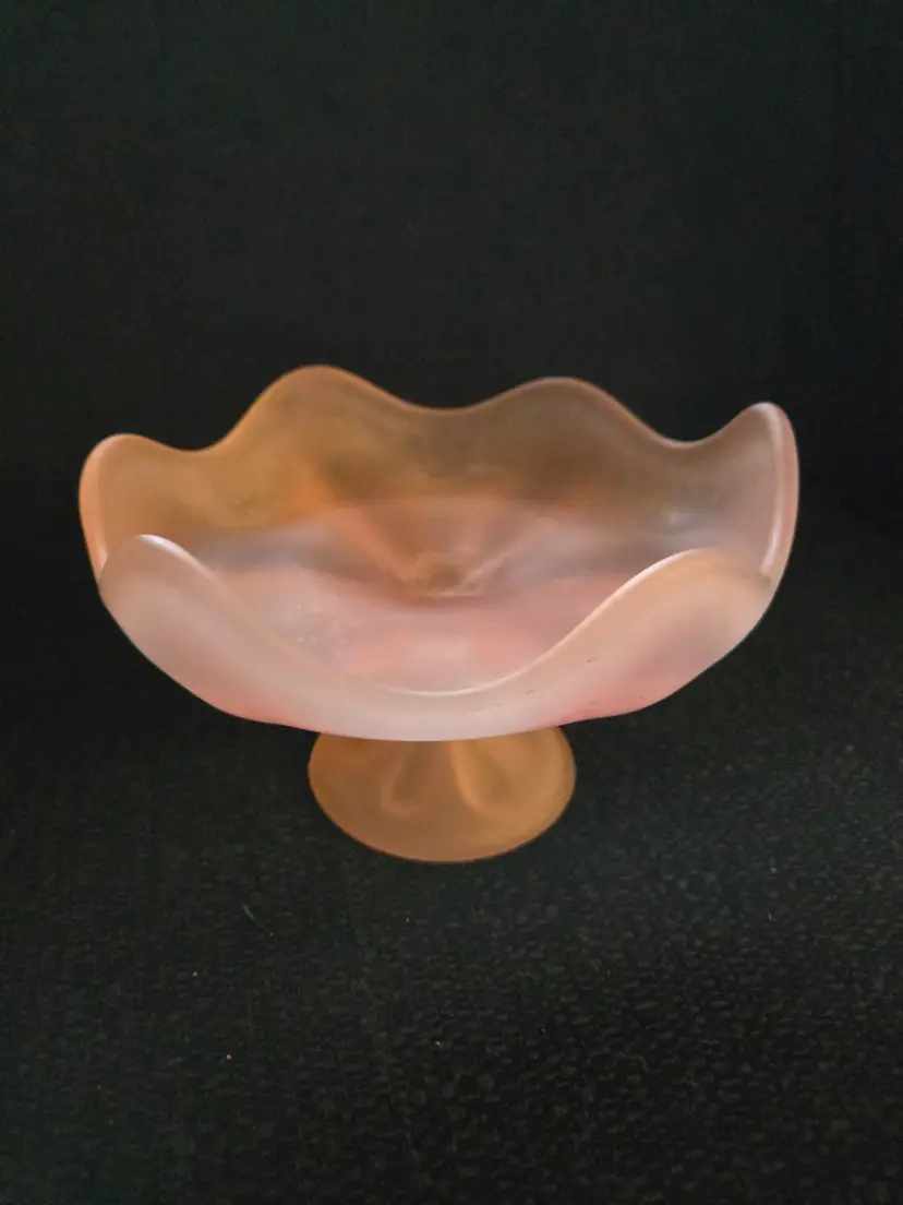 Viking 6 Petal Glass Compote In Pink Satin With Footed Pedestal