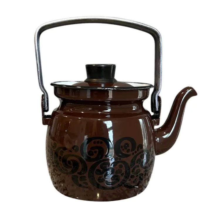Vintage Brown and Black Enameled Finel Arabia Finland Teapot with Lid