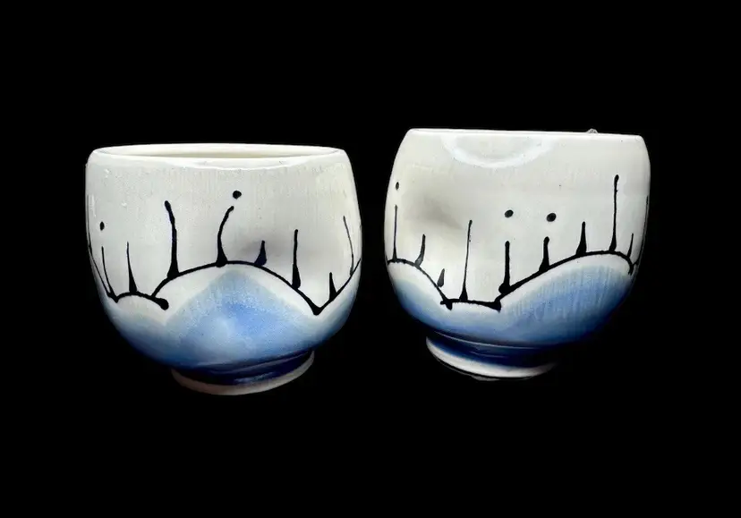 Gangbusters Studio Art Pottery Handmade “Cloud” Pattern Whiskey Cups - New - Custom Made