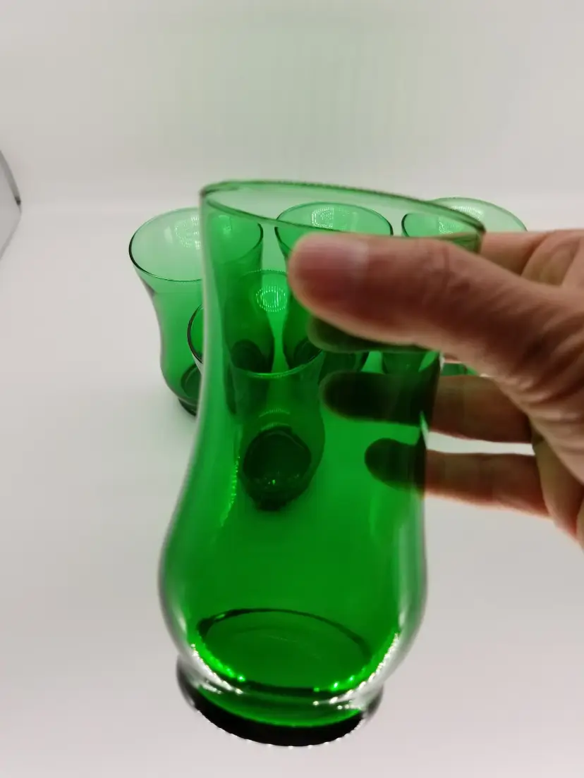 #235 Vintage Anchor Hocking Forest Green Tulip Flat Tumbler Glasses - Set of 3