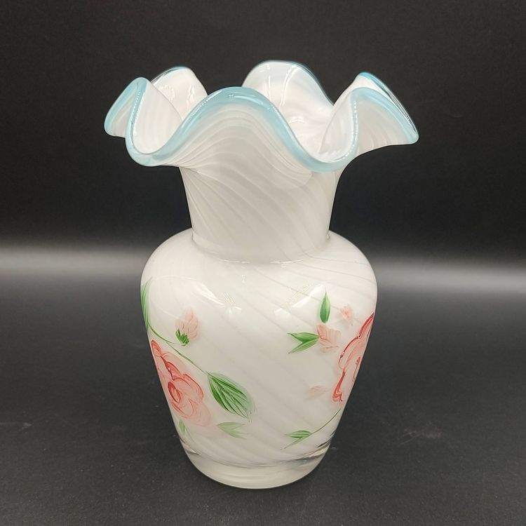 Vtg Fenton Optic Swirl Blue Crest Vase