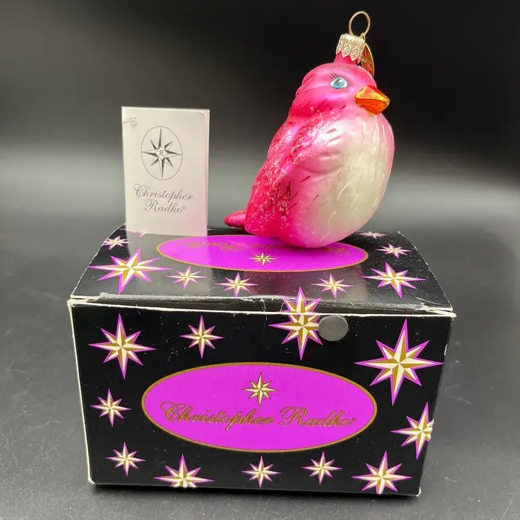 Vtg Christopher Radko CHUBBY CHIRPER PINK Bird Ornament 00-429-0 Original Box