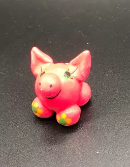Tiny pink Mexican pottery pig Handpainted