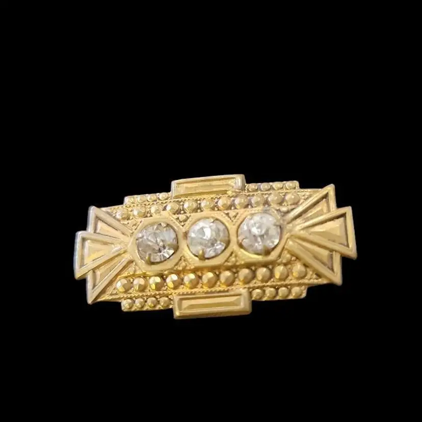 Art Deco Clear Rhinestone Bar Pin Brooch Gold Tone Metal Geometric Tube Clasp