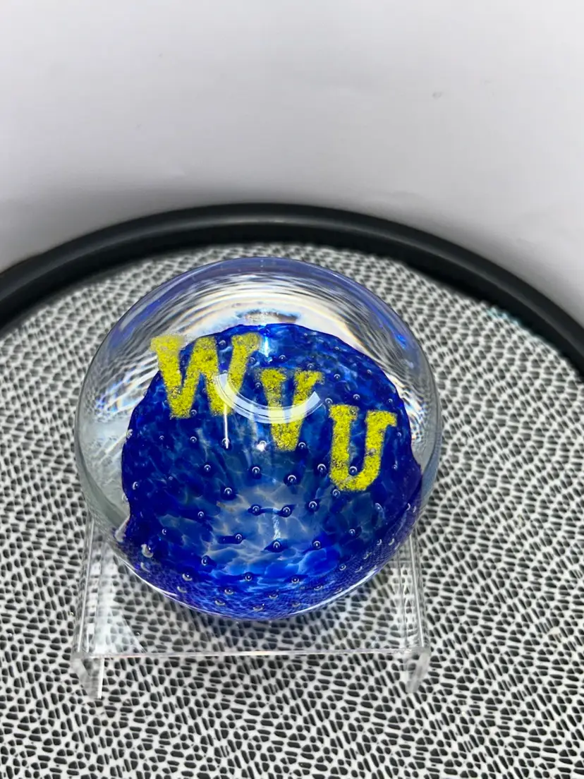 Vintage Hand Blown Gentile Glass Paperweight-WVU