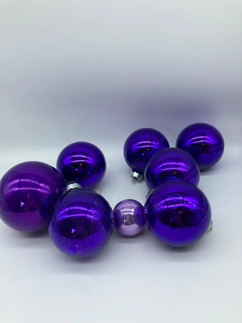 8 Purple and 3 White Ornaments, plus Angel