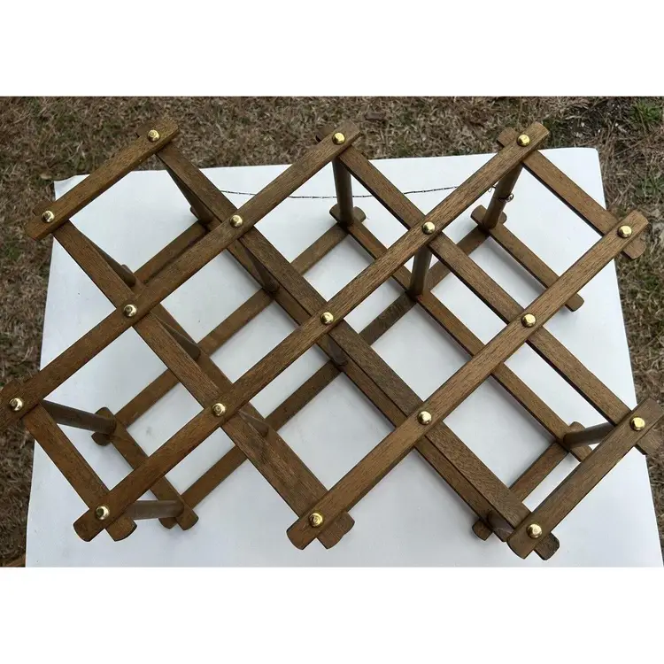 Vintage Mid Century Modern Danish Accordion Wood Wine Bottle Holder