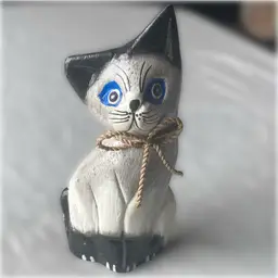 Wooden Hand Painted Cat Rope Collar Bow 4.5” H