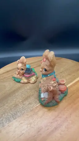 Vintage Pendelfin Woodlander Stoneware Bunny Figurines (Pair), Anthropomorphic, Easter