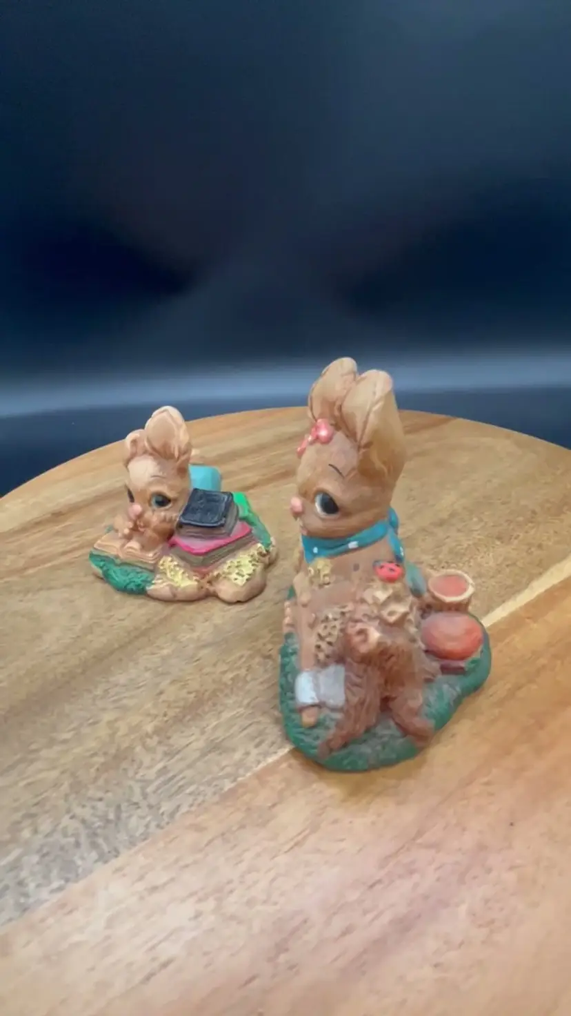 Vintage Pendelfin Woodlander Stoneware Bunny Figurines (Pair), Anthropomorphic, Easter