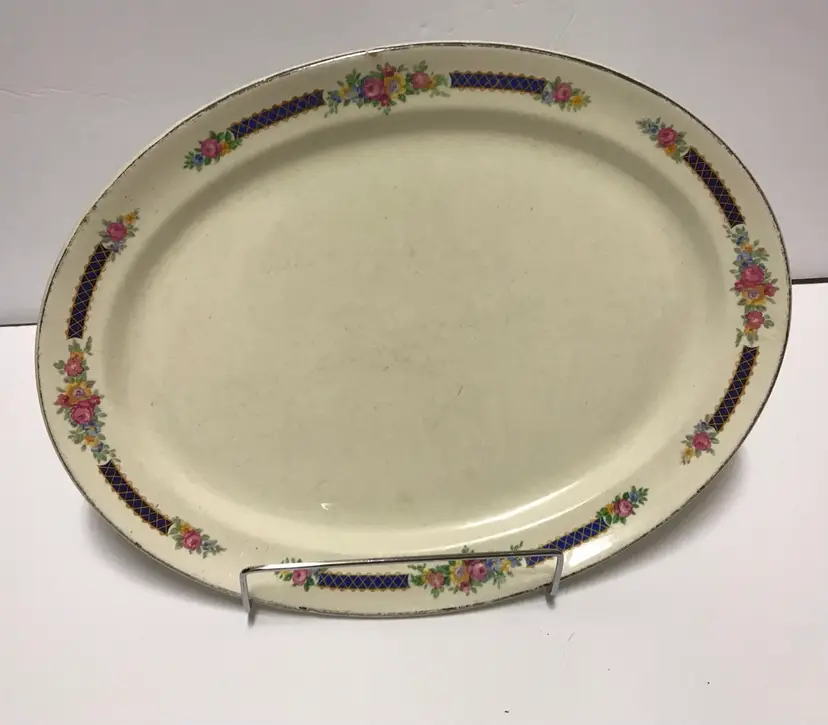 Vintage Superior Hall Blue Bouquet Floral Ceramic platter