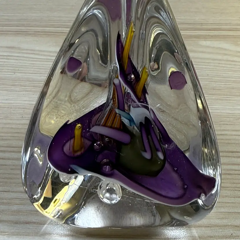 Michael Schmidt and Sonia Rhea Art Glass Purple/Orange Geometric Paperweight Signed
